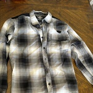 XL Harley-Davidson Black and Gray Plaid Casual Button Down Shirt